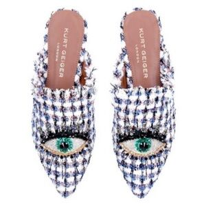 Kurt Geiger Blue and White Mules